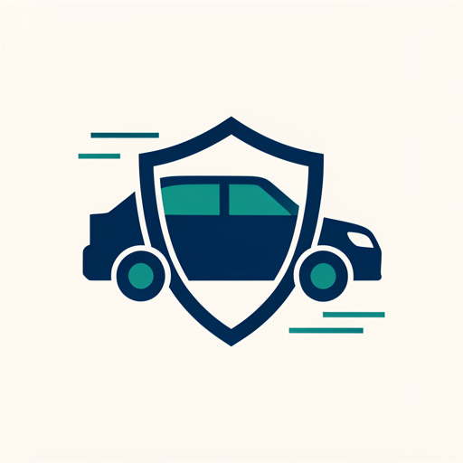 Emblème minimaliste représentant une voiture stylisée intégrée à un bouclier, dans un style plat et moderne aux couleurs bleu profond et turquoise sur fond uni.